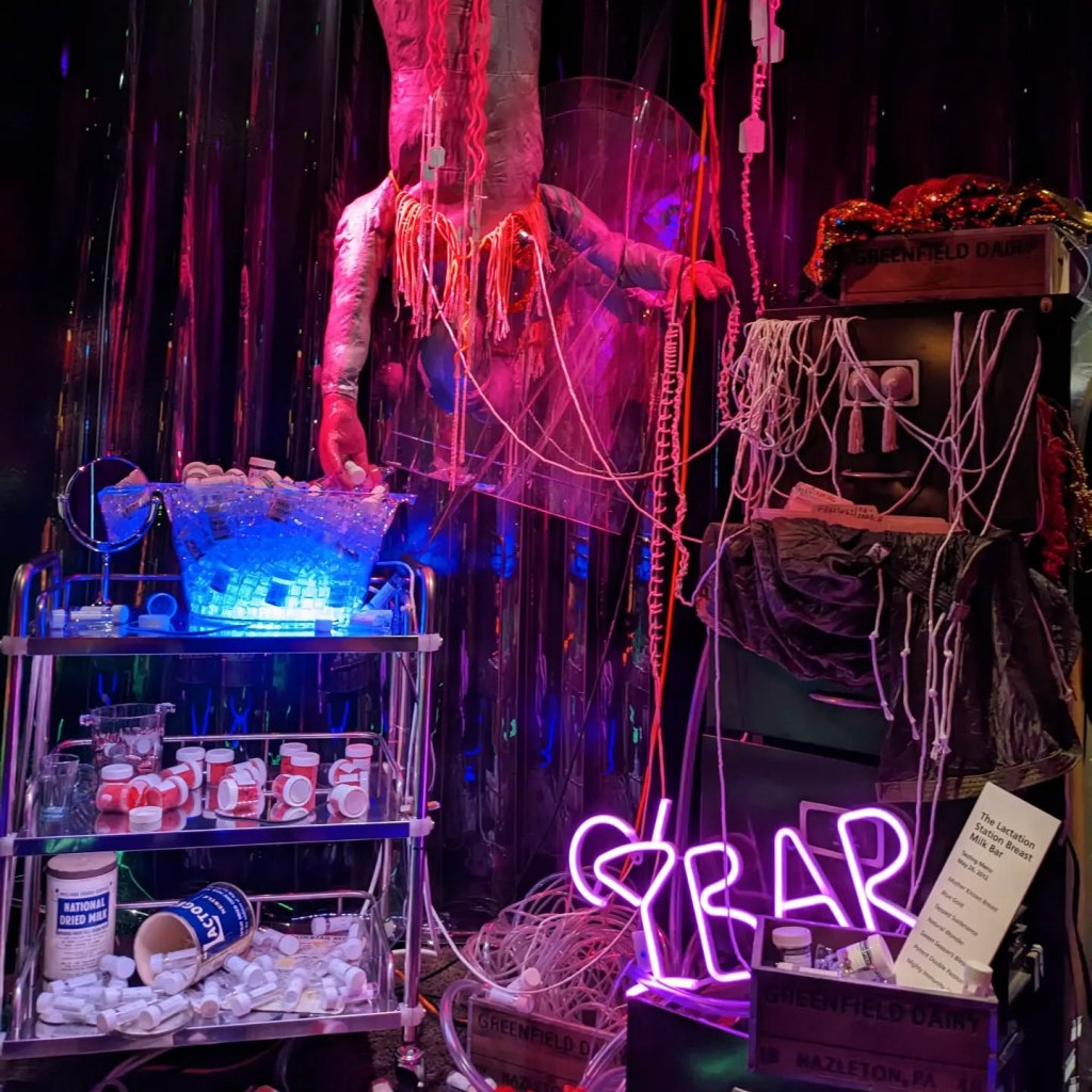 A 'milk bar' artist installation, part of the Milk exhibition at the Wellcome Collection.